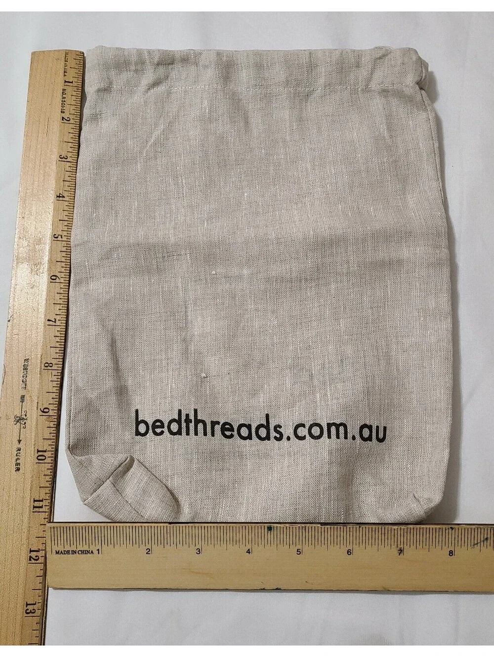 2pk Bed Threads 100% Flax Linen Drawstring Bags Sz 11x8 Medium Beige Replacement